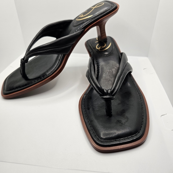 Sam Edelman Daphney Slip On Kitten Heel Thong Sandals Black 7.5 M Leather Upper - Picture 3 of 7